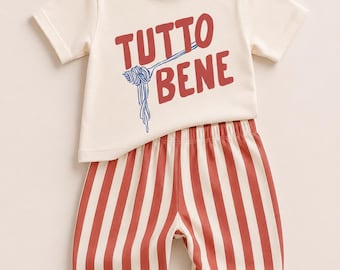 Super Cute Italian Theme Kid’s, Infant T-Shirt | Tutto Bene, Pasta Shirt | Gift Idea for Girl, Boy | Italy Travel Outfit Baby, Toddler Youth