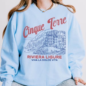 Cinque Terre Comfort Colors Lightweight Cotton Crewneck Sweatshirt | Vintage Italy, Italian Riviera Pullover Hydrangea