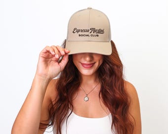 Embroidered Espresso Martini Social Club Trucker Cap | Gift for Her, Cocktail Lover | Embroidery Vintage Retro Design | Bachelorette Hat