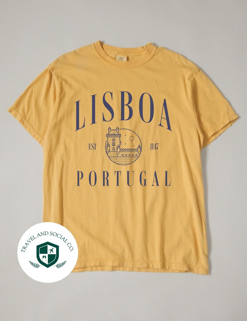 Camiseta de algodón con colores cómodos de Lisboa, Portugal / Camisa de viaje de Lisboa / Regalo para ella o él viajero imagen 10
