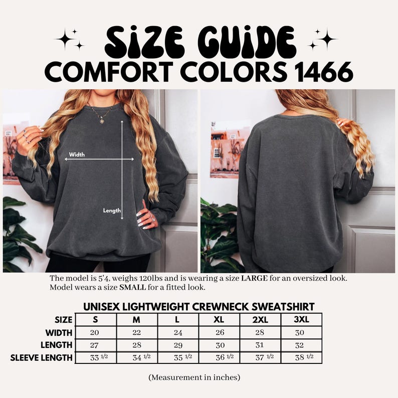 K&ouml;nnte beinhalten: Gr&ouml;&szlig;entabelle f&uuml;r ein Unisex-Leichtgewicht-Crewneck-Sweatshirt in verschiedenen Gr&ouml;&szlig;en. Die Tabelle zeigt die Ma&szlig;e in Zoll f&uuml;r Breite, L&auml;nge und &Auml;rmell&auml;nge.