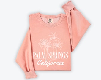 Palm Springs Comfort Colors Lightweight Crewneck Cotton Sweatshirt | California, Retro, Vintage, Palm Trees Pullover Sweater | Gift Idea Her