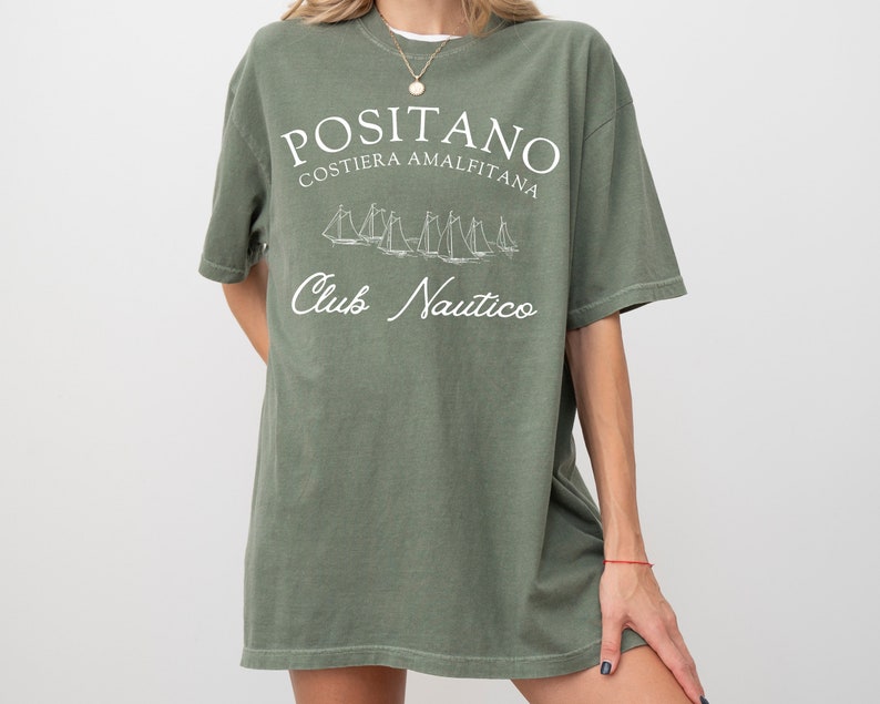 Positano Amalfi Coast Club Nautico T-Shirt, Yacht Club Tee, Traveler Gift Moss