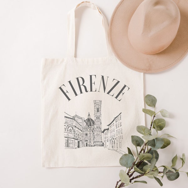 Firenze Canvas Tote Bag  | Florence, Italy Grocery and Trave Tote | Tuscany, Italy Destination Wedding Gift Bag | Firenze Beach Bag