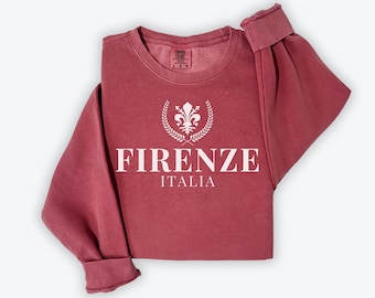 Firenze, Italia Comfort Colors Lightweight Crewneck Cotton Sweatshirt | Italian Vacay Theme Pullover Sweater | Gift Idea Him, Her, Traveler
