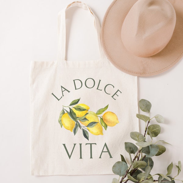 La Dolce Vita Canvas Tote Bag | Italian Gift | Reusable Eco Grocery, Beach, Travel Bag | Amalfi, Italy Lemons | Italy Wedding Welcome Bag