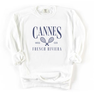 Cannes, French Riviera Social Club Comfort Colors® Pullover Sweatshirt | Tennis, Beach Vintage Athleisure Style | Oversized Crewneck Sweater