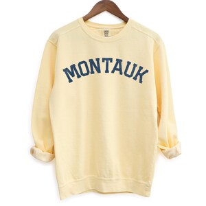 Montauk Comfort Colors Crewneck Sweatshirt | Vintage Faded Grunge Style Pullover Sweater | Hamptons, New York Sailing, Yacht, Athleisure Top Butter
