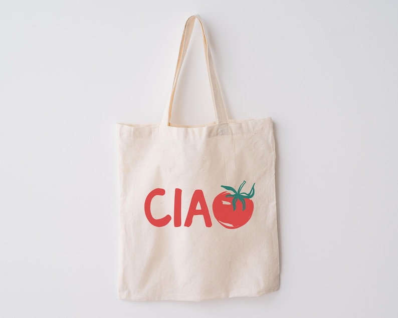 Ciao, Boho Tomato Cotton Canvas Tote Bag | Italian Foodie, Italia, Italy Travel Theme | Eco Resuable Grocery, Farmers Market Bag | Gift Idea immagine 1