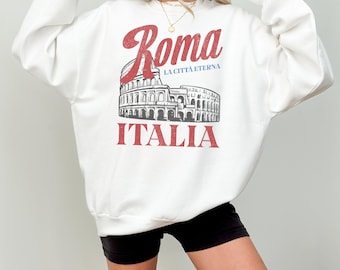 Roma, Italia Crewneck Sweatshirt | Vintage, Retro, Rome Colosseum | Gift for Her Him Traveler | Trendy Italian Graphic Sweater | Oversized