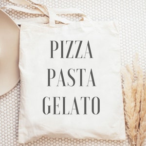 Pizza, Pasta, Gelato Canvas Grocery Tote Bag  |  Italian Food Gift | Super Cute Travel Tote, Beach Beach Bag