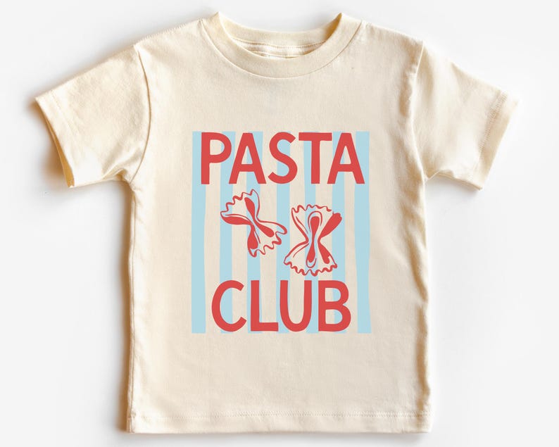 Pasta Club Kid’s T-Shirt | Boho Italian Foodie Toddler, Infant Shirt | Short Sleeve Cotton Summer Tee | Gift Idea for Spaghetti, Italy Lover Natural