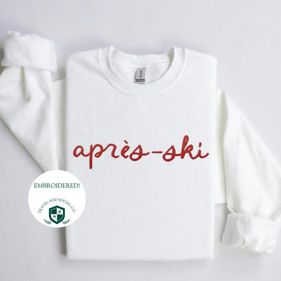 Embroidered Après-ski Crewneck Sweatshirt Skiing Embroidery