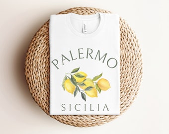 Palermo, Sicilia Kurzarm T-Shirt | Damen Athlesiure Reise-Outfit | Italien, Zitronen Tee | Geschenk für italienische Enthusiast Reisende | Unisex