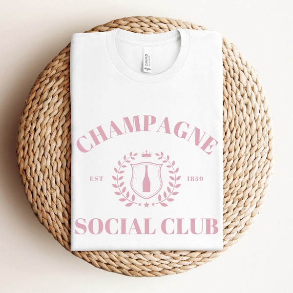 Champagne Social Club Short Sleeve T-Shirt | Bachelorette, Wine Tasting, Champagne Theme Outfit | Women’s Athlesiure Cotton Tee | Unisex Cut