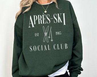 Après-Ski Social Club Crewneck Pullover Sweatshirt | Bachelor, Bachelorette Outfit | Skiing Skier Sweater | Vintage, Retro Style | Oversized
