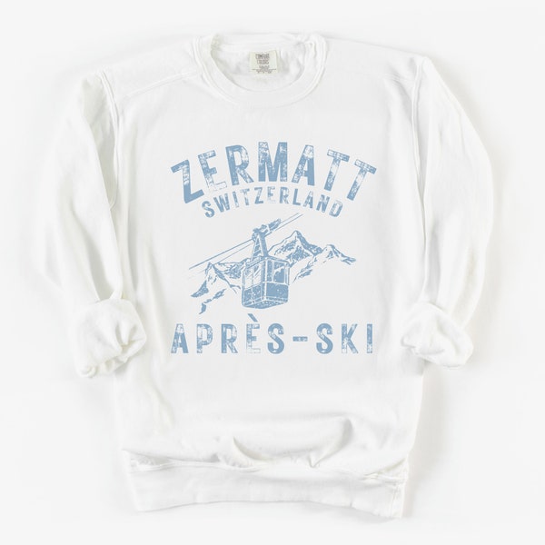 Zermatt, Switzerland Après-ski Comfort Colors® Pullover Sweatshirt, Faded, Grunge, Retro, Vintage Style | Men, Women’s Crewneck | Gift Skier