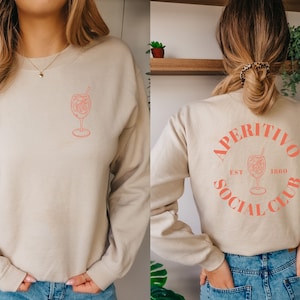 Aperitivo Social Club Crewneck Sweatshirt | Front, Back Design | Aperol, Campari Spritz Cocktail | Bachelorette Party | Oversized, Women’s