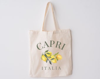 Capri, Amalfitana Lemon Watercolor Canvas Tote Bag | Capri, Italy Grocery and Trave Totel | Italian Destination Wedding Gift Bag