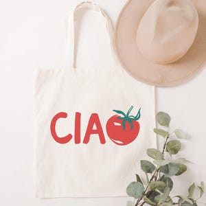 Ciao, Boho Tomato Cotton Canvas Tote Bag | Italian Foodie, Italia, Italy Travel Theme | Eco Resuable Grocery, Farmers Market Bag | Gift Idea immagine 2