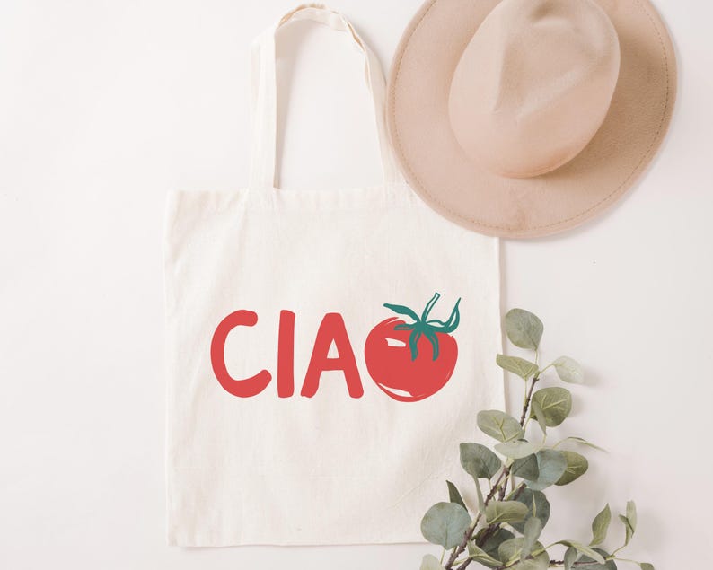 Ciao, Boho Tomato Cotton Canvas Tote Bag | Italian Foodie, Italia, Italy Travel Theme | Eco Resuable Grocery, Farmers Market Bag | Gift Idea immagine 2