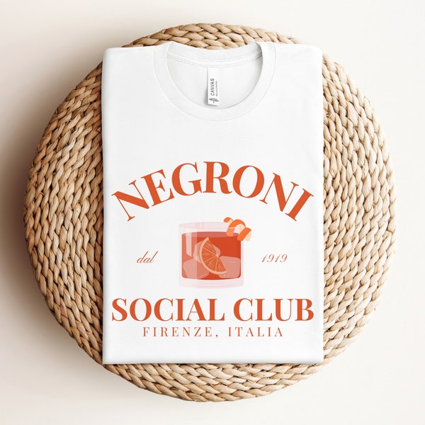Negroni Social Club Short Sleeve T-Shirt | Firenze, Italia Tee | Gift for Cocktail, Campari Lover, Bartender | Bachelor Party | Men, Women’s