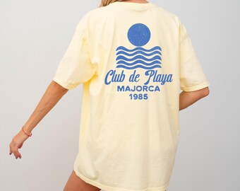 Club de Playa Majorca Comfort Colors Short Sleeve T-Shirt | Vintage Retro Style Beach Club Shirt | Gift Her | Trendy Travel Oversized Unisex