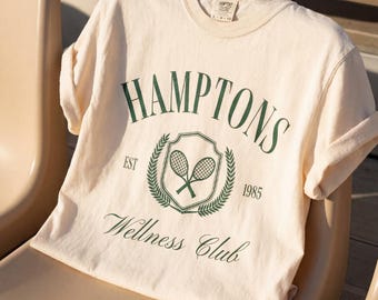 Hamptons Wellness Club Cotton Comfort Colors T-Shirt | Vintage Style Tennis, Country Club Tee | Gift