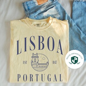 Camiseta de algodón con colores cómodos de Lisboa, Portugal / Camisa de viaje de Lisboa / Regalo para ella o él viajero imagen 7