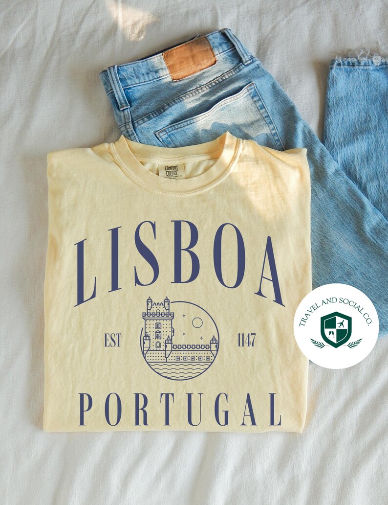 Camiseta de algodón con colores cómodos de Lisboa, Portugal / Camisa de viaje de Lisboa / Regalo para ella o él viajero imagen 7