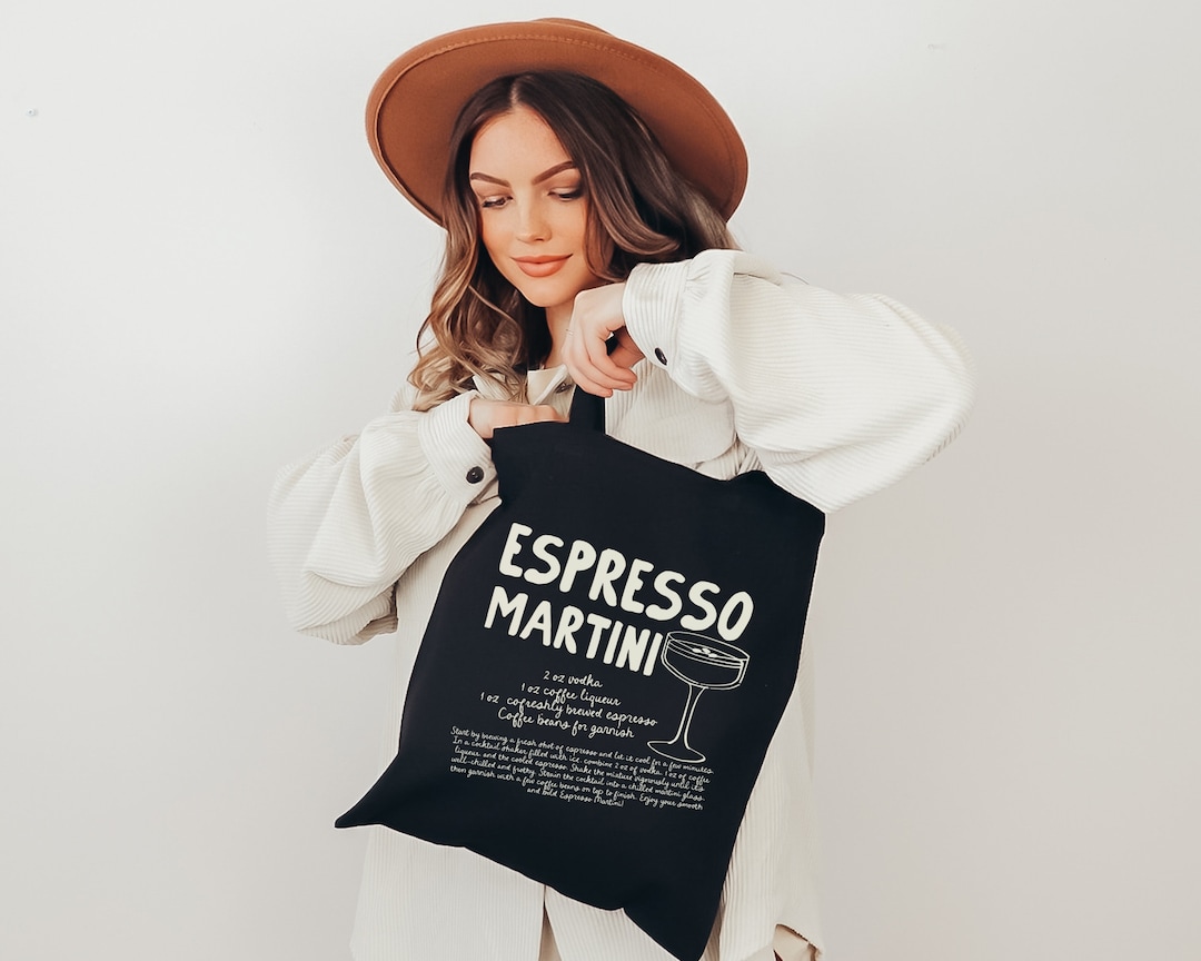 Espresso Martini Recipe Cotton Canvas Tote | Trendy Cocktail Bag | Gift