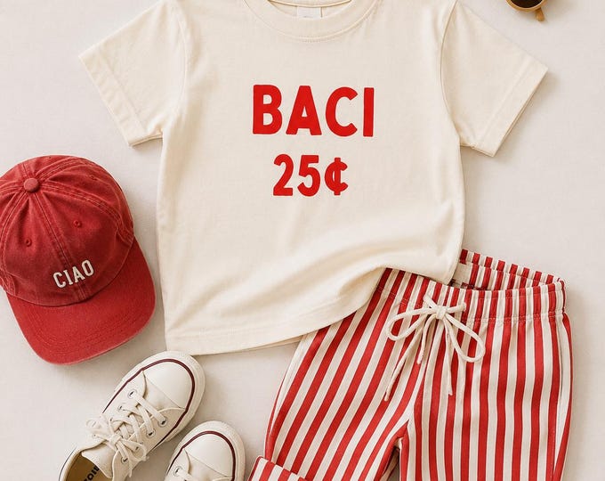 Baci, 25-Cents, Short Sleeve T-Shirt, Infant Bodysuit | Italian Kid’s Tee | Baby Shower Gift | Valentine’s Day Outfit | Boy, Girl | Italy