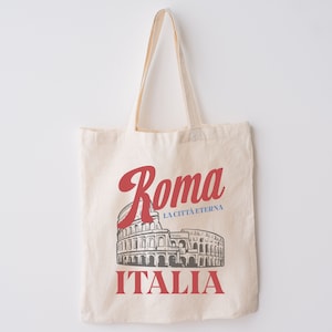 Roma, Italia Cotton Canvas Tote Bag | Vintage, Retro, Rome Colosseum | Gift for Her, Him, Traveler | Reusable Grocery Tote | Trendy, Travel