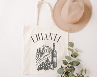 Chianti and Vineyards Canvas Grocery Tote Bag  |  Tuscany, Italy Tote  | Italian Travel Tote, Beach Bag  | Gift for Wine Lover