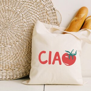 Ciao, Boho Tomato Cotton Canvas Tote Bag | Italian Foodie, Italia, Italy Travel Theme | Eco Resuable Grocery, Farmers Market Bag | Gift Idea immagine 3