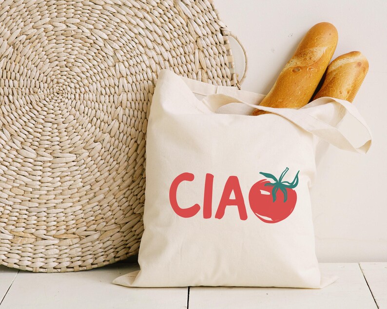 Ciao, Boho Tomato Cotton Canvas Tote Bag | Italian Foodie, Italia, Italy Travel Theme | Eco Resuable Grocery, Farmers Market Bag | Gift Idea immagine 3
