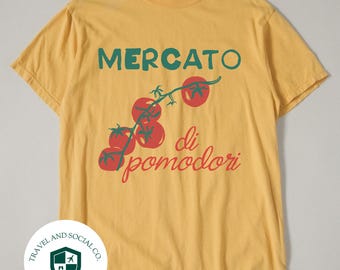Camiseta de algodón con colores cómodos del Mercado de Pomodori / Camiseta bohemia italiana para amantes de la comida, ideal para vacaciones en Italia / Regalo