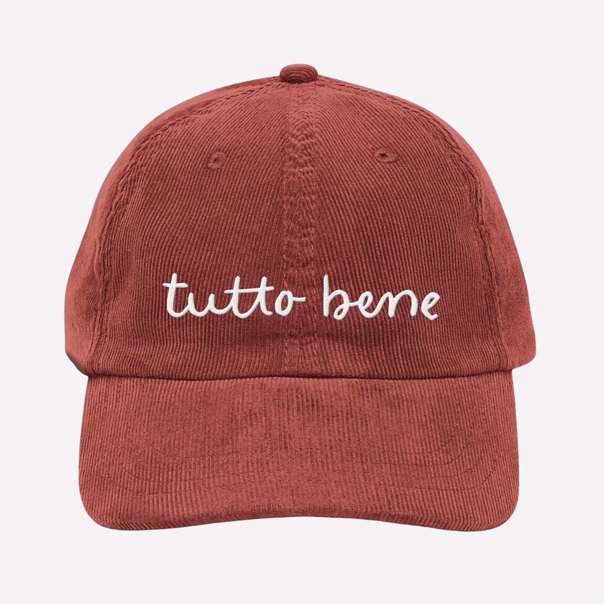 Embroidered Tutto Bene Vintage Corduroy Cap | Italian Saying Dad Cap, Gift Her Him, Italy Italia Travel | Embroidery Aesthetic Baseball Cap