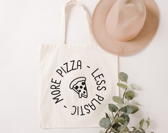 Plus de pizza, moins de sac fourre-tout en toile plastique | Cadeau d'amant de pizza | Sac d'épicerie réutilisable super mignon