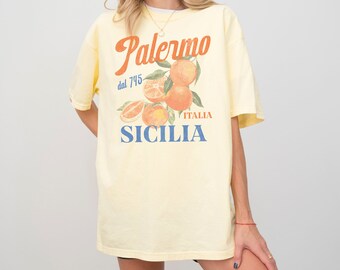 Palermo, Sicilia Comfort Colors Short Sleeve T-Shirt | Italia Trendy Graphic Tee | Gift Idea Her, Traveler, Italian | Oversized Unisex Shirt