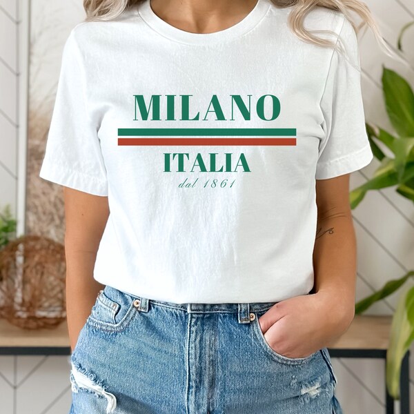 Milano, Italia Jersey Short Sleeve Tee, Red and Green | Milan, Italy Shirt | Men’s & Women’s Italy Travel Tee | Unisex Tee Sizes Small - 3XL