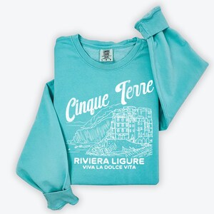 Cinque Terre Comfort Colors Lightweight Cotton Crewneck Sweatshirt | Vintage Italy, Italian Riviera Pullover Chalky Mint