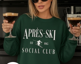Après-Ski Social Club Crewneck Pullover Sweatshirt | Bachelor, Bachelorette Outfit | Vintage Style Skiing Sweater