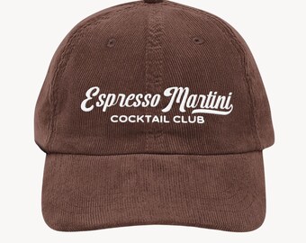 Embroidered Espresso Martini Cocktail Club Vintage Corduroy Cap | Retro Cocktail Embrodiery Hat | Gift for Martini Lover | Trendy Aesthetic