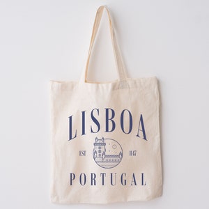 Lisboa, Portugal Cotton Canvas Tote Bag | Trendy Portuguese Travel, Beach Book Bag | Eco Friendly Reusable Grocery Tote | Gift Idea Traveler