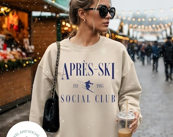Après-Ski Social Club Crewneck Pullover Sweatshirt | Bachelor, Bachelorette Outfit | Vintage Style Skiing Sweater
