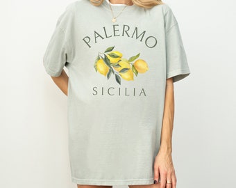 T-shirt à manches courtes Comfort Colors à Palerme, Sicile | T-shirt citrons de Sicile, Italie | Cadeau pour elle, voyageuse, italienne | Tenue de voyage, femme