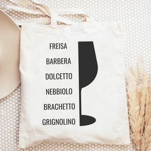 Wine Grape Varieties of Piedmont, Italy Canvas Tote Bag | Wine Lover, Sommelier Gift | Piemonte Vino Reusable Grocery Bag | Travel Tote