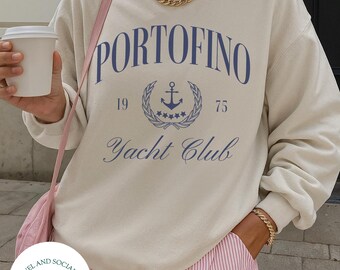 Portofino Yacht Club Crewneck Sweatshirt | Vintage Nautical Style Pullover Sweater | Sailing Beach Club, Italy