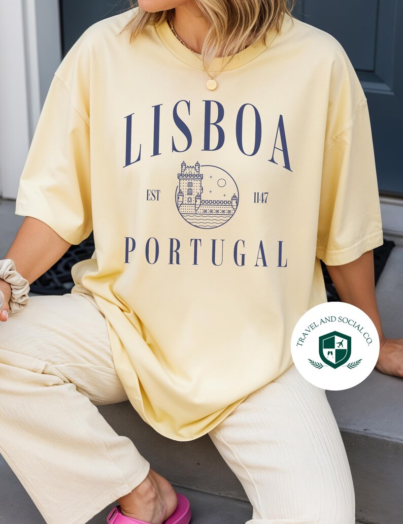 Camiseta de algodón con colores cómodos de Lisboa, Portugal / Camisa de viaje de Lisboa / Regalo para ella o él viajero imagen 8